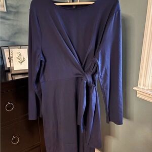 J. Crew Women XL Navy Long Sleeve Dress Draped Tie Waist Work Date Party